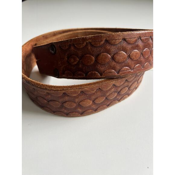 None Accessories - Vintage handmade Leather Belt, Tooled Leather  Sun